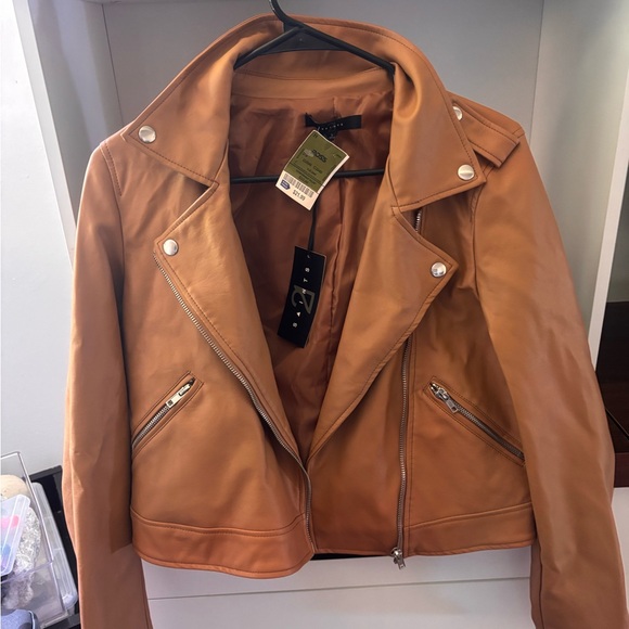 Jackets & Blazers - Faux Leather Moto Jacket - Tan.         There are two small holes that are 📸
